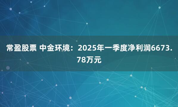 常盈股票 中金环境：2025年一季度净利润6673.78万元